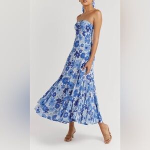 DISSH Floral Linen Strapless Maxi Dress
